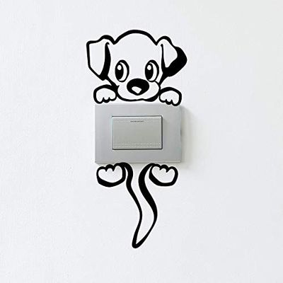 Stickers voor stopcontacten en schakelaars, zelfklevend, kleine hond, voor wanddecoratie, voor kinderkamer, waterdicht en afneembaar, 12 x 8 cm
