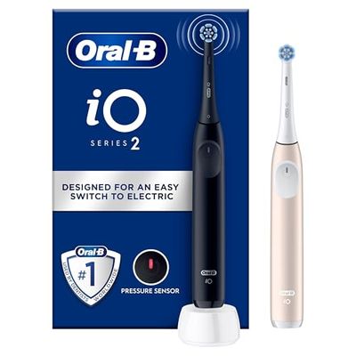 Oral-B iO Series 2 Duo Pack Brosse à Dents Électrique/Brosse à Dents Électrique, 2 Brossettes, 3 Modes de brossage pour Soins Dentaires, Technologie Magnétique Conçu par Braun, Night Black/Calm Pink