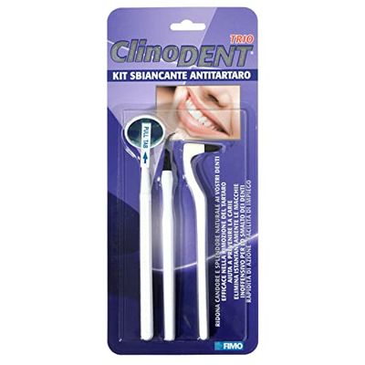 Clinodent Trio - Kit anti-tartre avec gomme blanchissante, miroir blanchissant et miroir dentaire