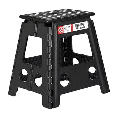 Relaxdays Vouwkruk XL, draagbaar, grote badkruk, opvouwbare kruk, tot 120 kg, kunststof, 39,5 cm hoog, zwart