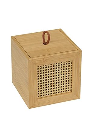 Wenko Box da Bagno Allegre S, Box Decorativo con Coperchio in Trendy Boho-Style, Intrecciato in Bambù e Rattan di Qualità, per Riporre Utensili da Bagno O Accessori, 9 X 9 X 9 Cm, Naturale
