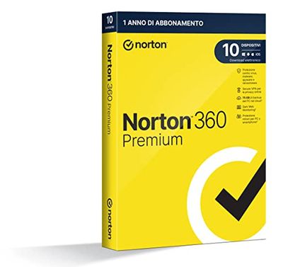 Norton 360 Premium 2024, Antivirus per 10 dispositivi, Licenza di 1 anno, PC, Mac, tablet e smartphone