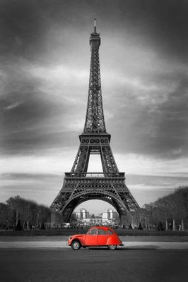Empire Poster Paris röd 2CV med ram 24 x 36 inches Bunt
