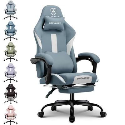 GTPLAYER Silla Gamer, Silla de Oficina Transpirable, de Tela de, Silla ergonómica de PC, Silla de Escritorio Ajustable y giratoria con reposapiés, Azul