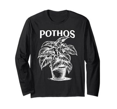 Pothos Plant Lover Minimalist Leafy Vine Botanical Design Long Sleeve T-Shirt