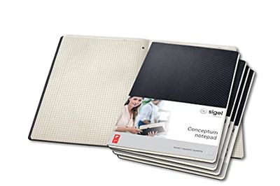 SIGEL CO800 Lot de 5 blocs notes, env. A4 21,1 x 29,7 cm, petits carreaux, couverture rigide | Idéal comme journal intime, bullet journal, livre d'idées, cahier d'écriture | noir, Conceptum