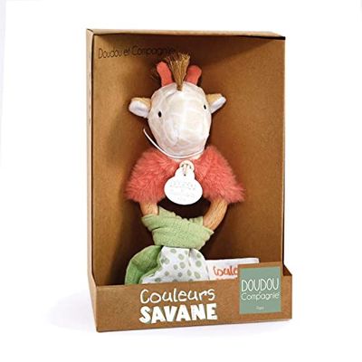 Doudou et Compagnie - Colores sabana – Sonajero de madera jirafa – Beige – 15 cm – Regalo nacimiento – DC4072