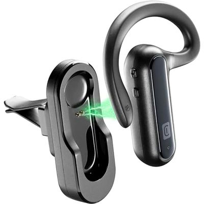 cellularline | Car Flat | Mono Bluetooth Headset with Car Support for Ventilation or Adhesive - Talk Time: 6 Hours - Charging : 1.5 Hours - Range: 10 m