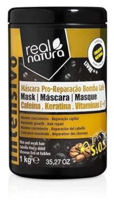 Real Natura - Maschera Senza Sale Pro-Riparazione Bomba Caffè - 1KG - Riparazione Intensiva per Capelli Danneggiati