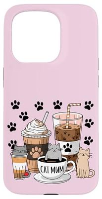 Cute Paw Feline Life Better With Cats & Coffee Tea Cat Mum Case for iPhone 15 Pro