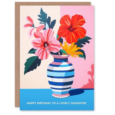 Artery8 Daughter Happy Birthday Card Magnolia Lilies Modern Bold Colourful Bouquet Vase For Her Greeting Card