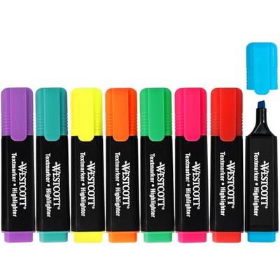 Westcott highlighter markers 8-piece mix | Set of 8 highlighters in bright colours | 2-5 mm line width | Premium ink from Germany | E-744252 00