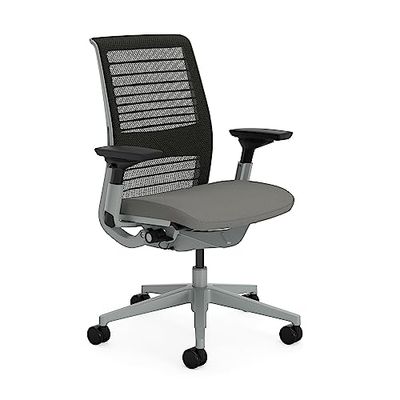 Steelcase Think, silla de oficina ergonómica con respaldo de malla, sujeción lumbar regulable en altura y brazos regulables Gris búho
