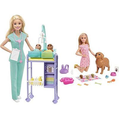 Barbie Carriere Playset Pediatra Bambola, 2 Neonati e Accessori, Giocattolo per Bambini 3+ Anni, GJM72 & Playset Cuccioli Appena Nati - Playset con Bambola e Cane che Partorisce