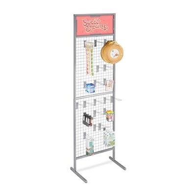 Relaxdays winkel display, HBD: 215 x 65,5 x 44,5 cm, 20 haken, vloerdisplay, staal, detailhandel, hangerdisplay, grijs