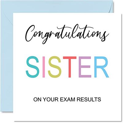 Gefeliciteerd Zuster Cards - Op uw examens - Trots op u Card Gefeliciteerd Graduation Degree Examen Resultaten School College Examens GCSE A Level Uni, 145mm x 145mm Goed Gedaan Wenskaarten
