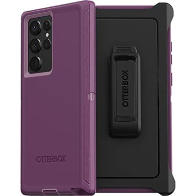OtterBox Coque pour Galaxy S22 Ultra Defender Series – Violet Heureux, Robuste et Durable, avec Protection des Ports, Comprend Un Clip Holster et Une béquille