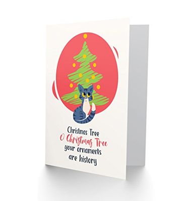 Wee Blue Coo Naught Kitty Christmas Tree Christmas Greetings Card