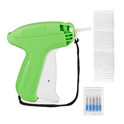 Relaxdays Pistola Etichettatrice, con 5 Aghi di Riserva e 5000 fili, Prezzatrice Sparafili per Negozio, Verde Bianca