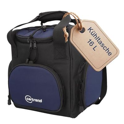 Cartrend Cool Bag 16 L with 12 V Car Connection Cable 1.50 m Long, Adjustable Shoulder Strap, 3 Front and Side Pockets with Zip, Easy-Care Inner Coating
