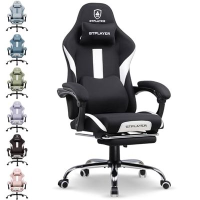 GTPLAYER Chaise de Gamer, Chaise de Bureau, Respirante, en Tissu de qualité supérieure, Ergonomique, réglable et pivotante, avec Repose-Pieds, Noire