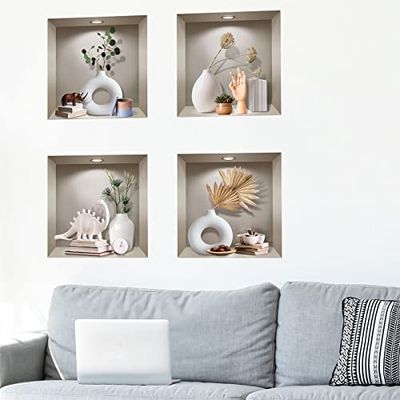 3D-stickers, zelfklevend, 3D-effect, decoratief design, muursticker voor slaapkamers en volwassenen, 3D-muursticker, decoratie voor woonkamer, wandsticker, trompe van het oog slaapkamer, 60 x 60 cm