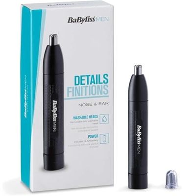 BaByliss For Men E650E Tagliapeli Naso, Orecchie, Testina Circolare, a Batterie, Nero