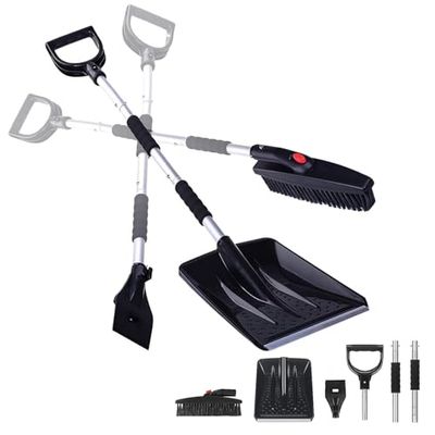 ZONETECH Car 3-in-1 Replaceable Heads Snow Brush Kit - Portable Snow Removal Shovel, Ice Scraper, and Snow Brush Car Set