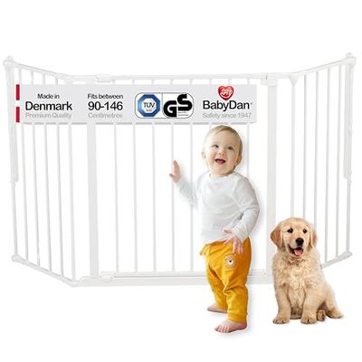BabyDan Flex M, 90-146 cm, Porta de escada/divisor de quarto, branco, fabricado na Dinamarca - Barrière pour bébébébé/porta de segurança (porta para animais de estimação/parque para cães/parque para