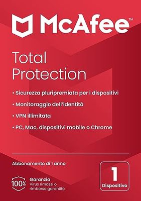 McAfee Total Protection 2024, 3 dispositivi, Antivirus, VPN, gestore password, Internet Security e dispositivi mobili,PC/Mac/iOS/Android, Abbonamento di 1 anno,Codice di attivazione per posta