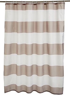 Amazon Basics Douchegordijn met oogjes en haken, stof, 183 x 183 cm, grijze strepen