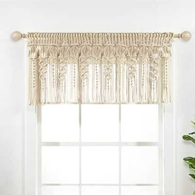 Lush Decor Cantonnière en Coton texturé macramé bohème - 127 cm de Large x 50,8 cm de Long - Rideaux de Cuisine et décoration Murale - Rideaux de fenêtre de Salle de Bain - Neutre