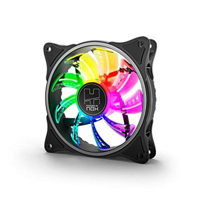NOX XTREME PRODUCTS -NXHUMMERAFAN- 120 mm PC-fläkt, Rainbow ARGB LEDs, Ultra Silent med antivibrationsgummikuddar, högt luftflöde, 3 stift, svart färg