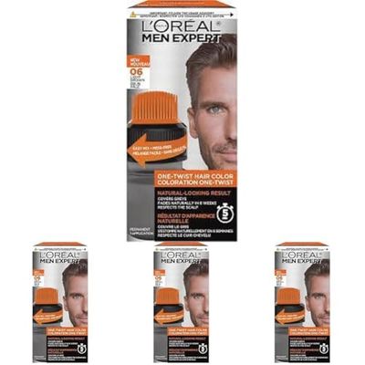 L'Oreal Paris Men Expert One Twist Hair Colour, Black Hair Dye For Men. Mens Hair Dye For Men Dying Hair To Cover Grey Hair, Gives Quick Natural Looking Results - 6 - Light Brown (Pack of 4)