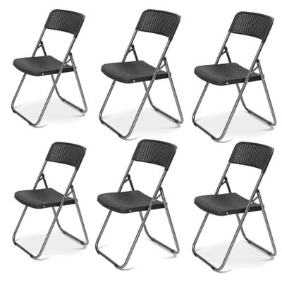 Sekey Rattan trädgårdsstol hopfällbar 6, campingstol vikbar 200 kg, 46 x 53 x 84 cm, fällstol camping balkong trädgård, trädgårdsstolar set vattentät, svart