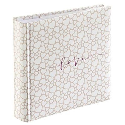 Hama Album photo Jumbo "Romance" à personnaliser (Album Photo Livre de Mariage ou naissance bébé, Livre d'or ou cadeau, 22,5x22 cm, 100 pages, Motif cœur, Titre Love, 200 photos 10x15 cm) Beige/Blanc