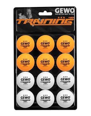 GEWO - Palla da ping pong a 3 stelle, 12 pezzi, 40 mm, colore: Bianco