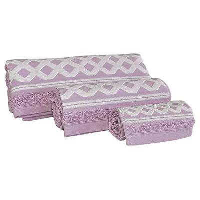JUEGO DE 3 TOALLAS DE BAÑO DE ALGODÓN DE RIZO 450 GR/M2, DE 50X30; 100X50; 150X100 CM, COLOR LILA DE LA COLECCIÓN DIAMANTE