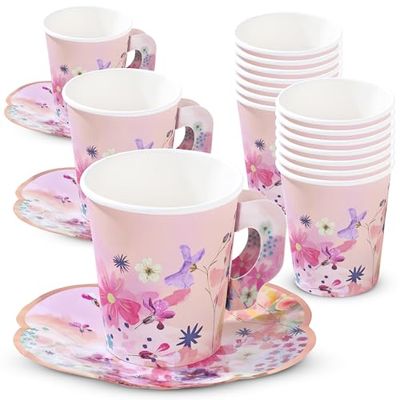 TalkingTablesBlossomTea Party Papieren bekers en schotelsPack van 12Gemengde Kleuren