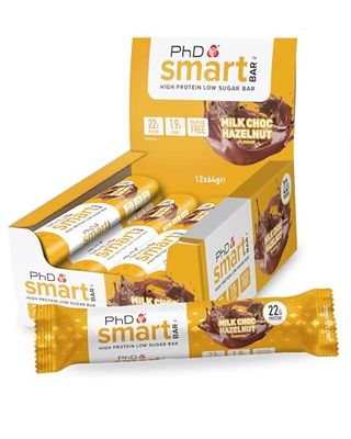 PhD Nutrition Smart Bar Barre protéinée 1x64g Chocolat au lait et noisettes - En-cas High Protein avec 22g de protéines et peu de sucre, Barre protéinée macro-friendly