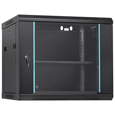 VEVOR 9U Netwerkserverkast voor wandmontage, 15,5 inch diep, serverrack-kastbehuizing, max. op de grond gemonteerde belastbaarheid, met zijpanelen met vergrendelende glazen deur, voor IT-apparatuur,