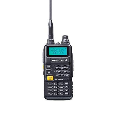 Midland - Radio Récepteur Émetteur CT590 S, Dual Band VHF/UHF, 128 Canaux Mémorisables, Squelch Numérique, Autonomie 18H, 50 Tonalités CTCSS, 208 Codes DCS, Écran Rétroéclairé, Batterie et Accessoires