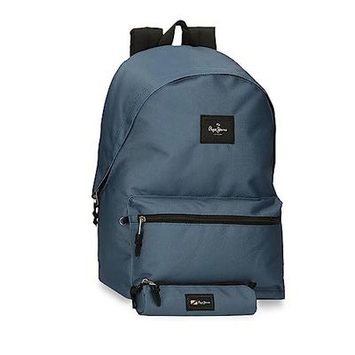 Pepe Jeans Aris Laptop Backpack + School Case 15.6 Inches, Blue, 31 x 44 x 15 cm, Polyester, 30.01 L, Blue, One Size, Laptop Backpack + School Case