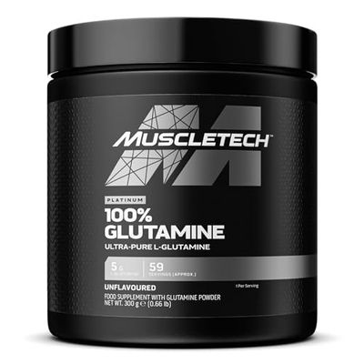 MuscleTech Platinum 100% Glutamine Powder, L-Gluitamine Amino Acid, Food Supplement, Pre & Post Workout Shake, 59 Servings, 300g, Unflavoured