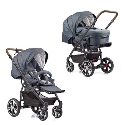 Gesslein F4 Classic Combikinderwagen, 3-in-1, met draagtas C2, handrem, 96 cm ligoppervlak, voetzakfunctie, babyzit-adapter, compact inklapbaar, petrol