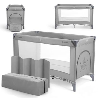 KikkaBoo SO Gifted Cuna de Viaje, hasta 15 kg, Parque Cuna 120x60 cm, 1 Nivel, Plegable, Ligera, Bolsa de Transporte, Compacta, Gris