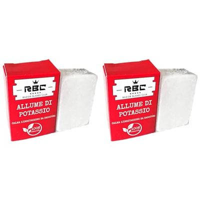 Razor Blades Club Allume di Potassio Pietra di Allume da 100 gr per l'Igiene del Viso e del Corpo, 2 Blocchi Rettangolari, Astringente, Deodorante, Levigato, Delicato sulla Pelle