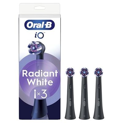 Oral-B Testine di Ricambio iO Series Radiant White Black, testine rotonde originali, rimozione della placca, per lo sbiancamento dei denti, 3