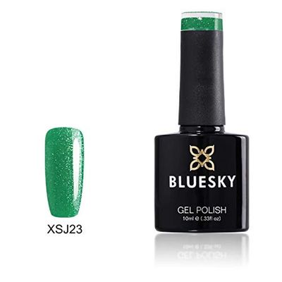Bluesky Smalto Per Unghie Gel, Leaping Lepricorn, Xsj23, Verde, Buio, Luccichio, Neon (Per Lampade Uv E Led) - 10 Ml