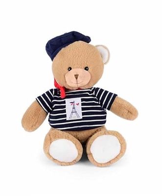 DOUDOU ET COMPAGNIE - Ours Marinière Tour Eiffel - 28 Cm - Collection Amour de Paris - Avec Béret & Écharpe Rouge - Doudou Peluche Doux - Idée Cadeau Souvenir Paris pour Enfants Adultes - SP4286
